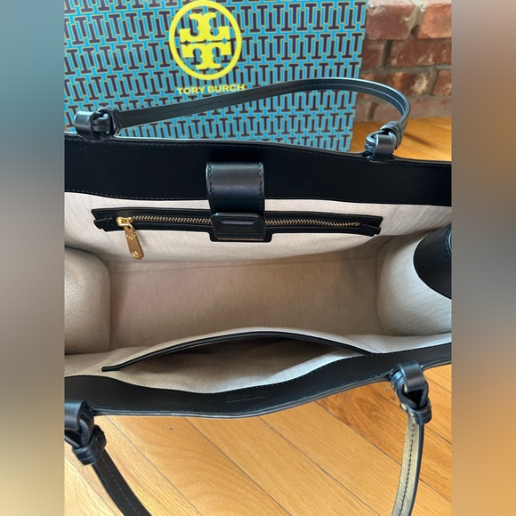Tory Burch Black Ella T Monogram Quadrant Tote - Picture 7 of 15